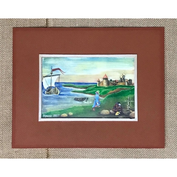 Vintage Upuha Art Print Grieving Man Russian Orthodox Church Eclectic - Picture 2 of 5